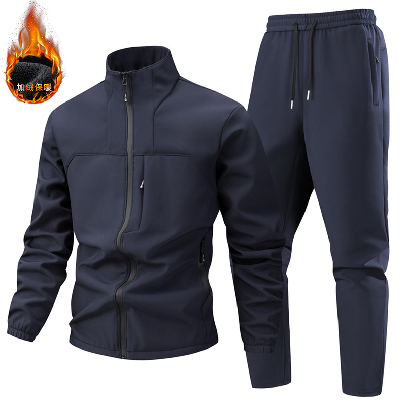 Men WindproofWaterproof Outdoor Suit Jacket+Fleece Pants Set