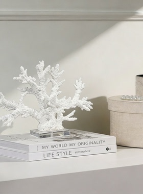 白色珊瑚造型树脂桌面摆件客厅装饰品自然风格乔迁送礼样板房摆放