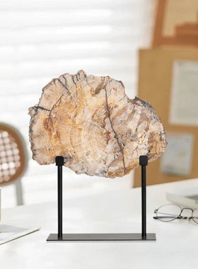 轻奢仿木化石摆件样板间售楼处客厅书房书柜博古架