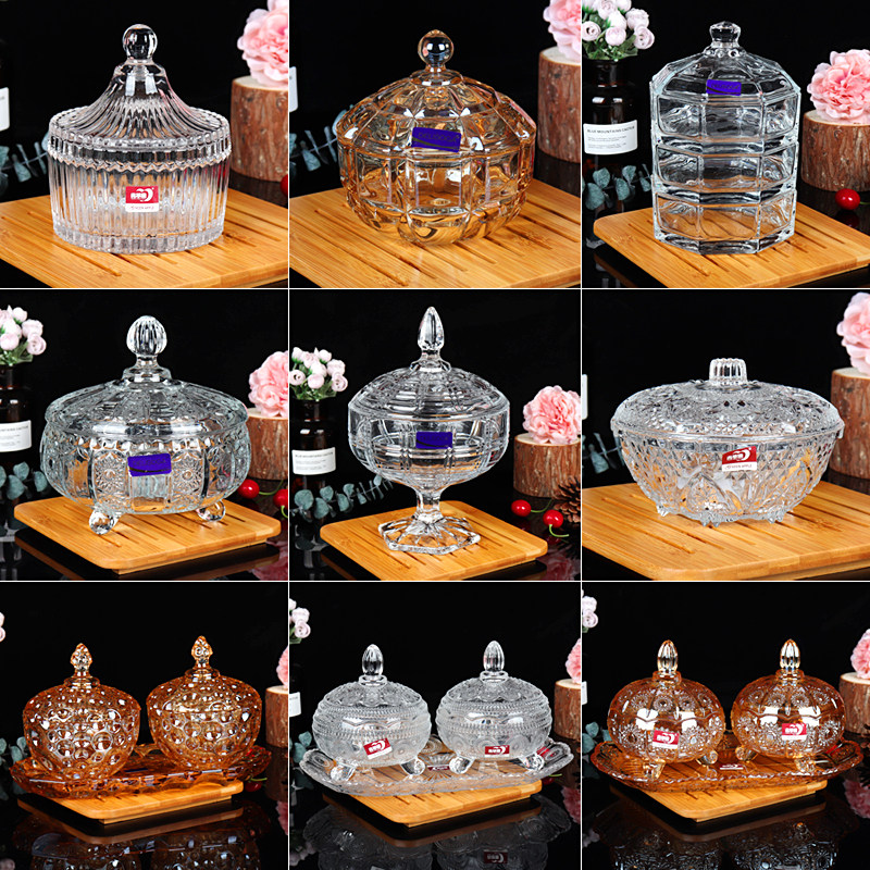 水晶玻璃糖缸欧式糖果盅大号干果罐子糖果罐点心盘中号小号冰糖