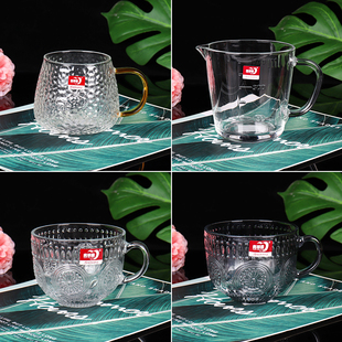 青苹果玻璃杯时尚早餐杯办公室耐热茶杯咖啡杯锤纹杯子水杯把杯