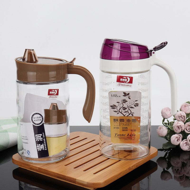 青苹果带盖油壶玻璃带把带刻度调料壶酱油瓶厨房醋瓶子家用耐热,厨房/烹饪用具,油壶,淘宝优惠券,粉丝福利购,淘宝优惠卷