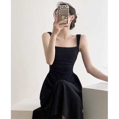 吊带连衣裙女夏赫本风法式小个子长裙小黑裙高级感高冷礼服垂坠感