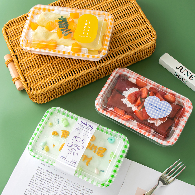 提拉米苏盒子格纹便当打包盒