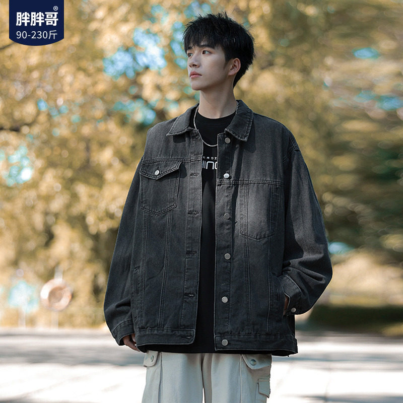 胖胖哥日式复古牛仔夹克男款春季潮牌大码工装宽松痞帅外套上衣