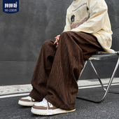 春季 宽松大码 肌理感长裤 休闲裤 胖 工装 子男款 垂感阔腿裤 美式 男装