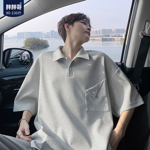 polo衫 宽松设计感长袖 男款 大码 上衣潮 夏季 胖胖哥设计感翻口袋短袖