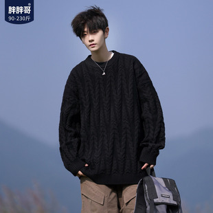 胖胖哥麻花纹理感毛衣男秋冬季新款cleanfit大码宽松痞帅针织衫潮