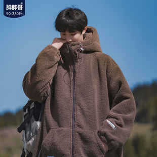胖胖哥重磅羊羔绒棉衣男款冬季加厚连帽外套大码宽松休闲棉袄子潮