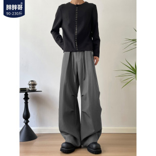 宽松垂感直筒阔腿长裤 胖胖哥独特捏褶西装 休闲宽松大码 男春季 子 裤