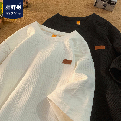 胖胖哥黑色纯棉短袖t恤男款夏季港风新款潮牌半截袖大码宽松体恤