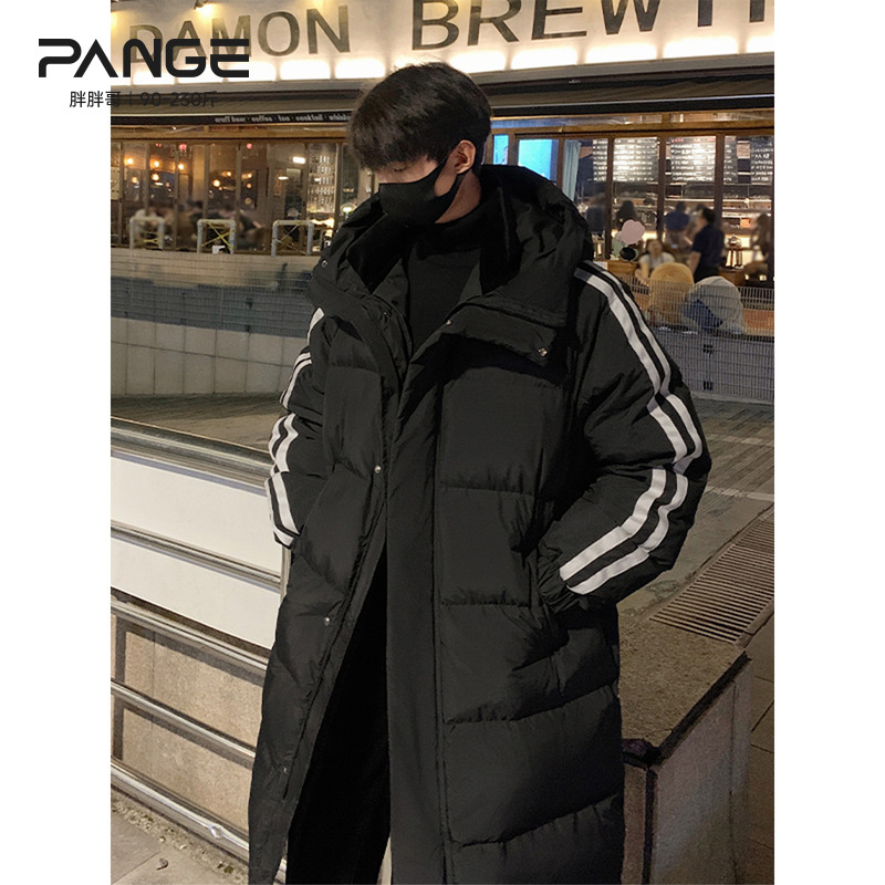 胖胖哥中长款条纹羽绒服男士冬季新款90绒加厚连帽中戏袄子外套潮