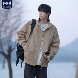 胖胖哥美式飞行员夹克男春季高街立领棒球服宽松大码工装外套男款