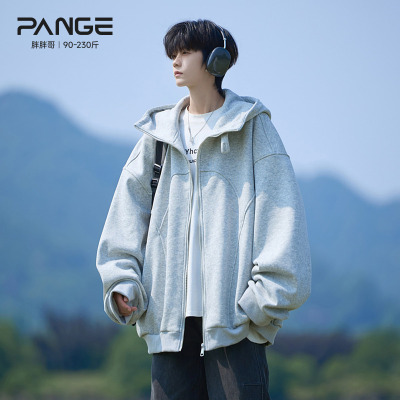 胖胖哥灰色连帽卫衣外套男秋冬加厚独特设计感大码宽松开衫上衣潮