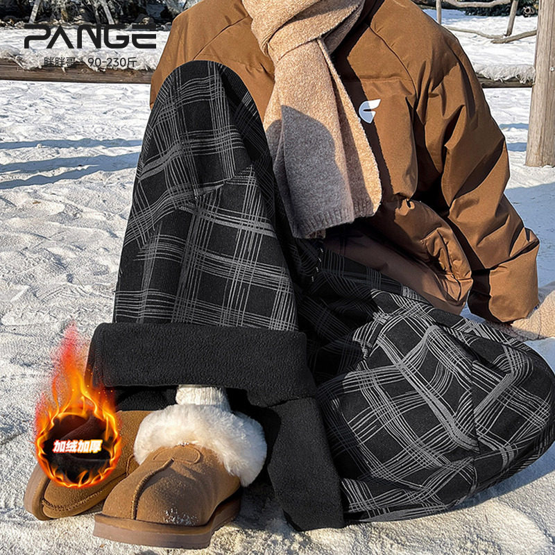 胖胖哥美式格子休闲卫裤男秋季阔腿复古大码宽松运动裤直筒裤子潮