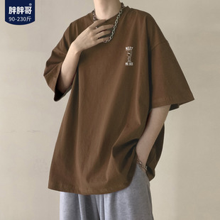 胖胖哥美式纸盒无脸男纯棉短袖T恤男夏季潮流男生大码五分袖上衣