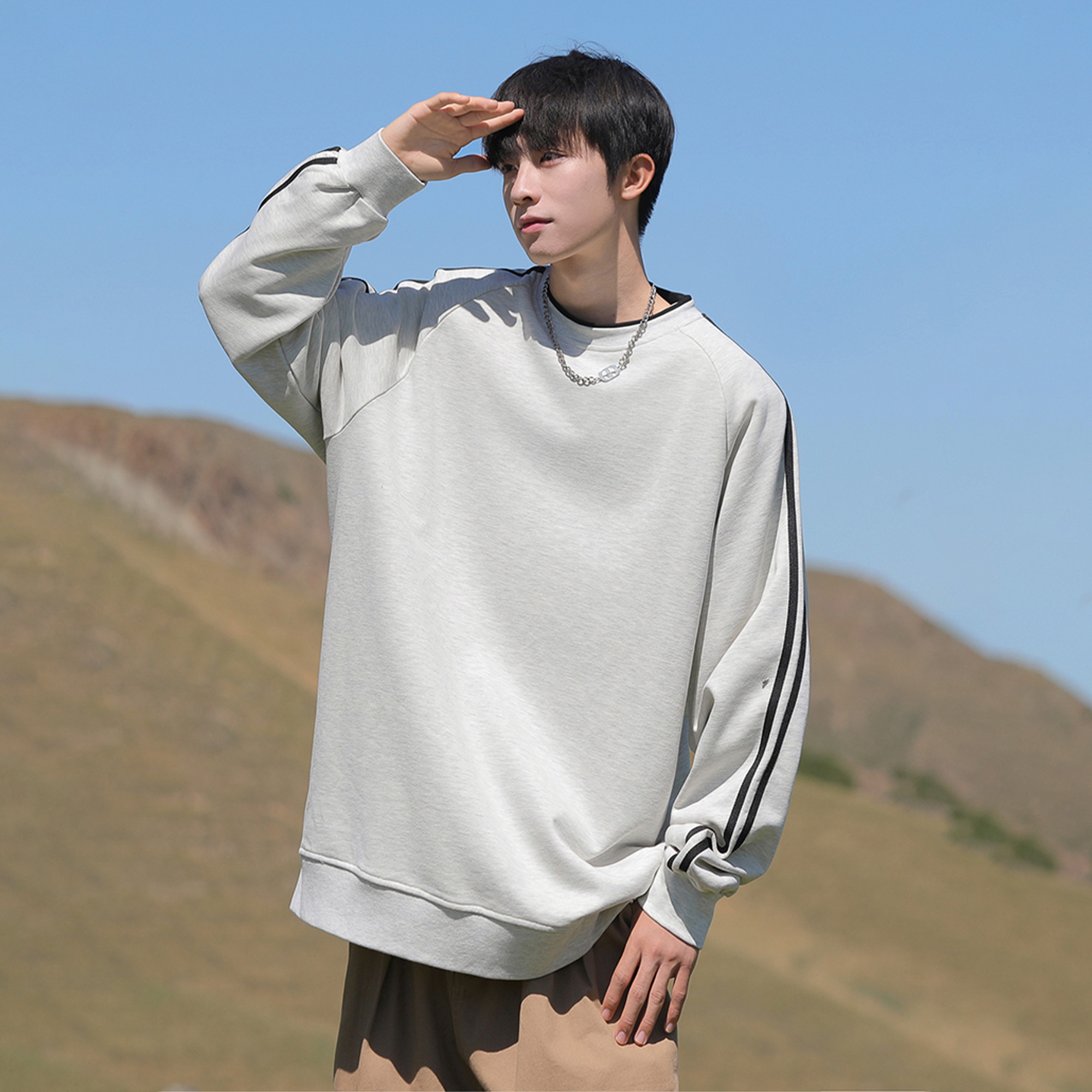 胖胖哥美式重磅条纹卫衣男款秋季潮流宽松大码长袖高街酷飒上衣