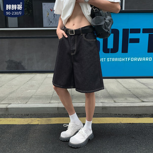 胖胖哥美式经典牛仔裤短裤男夏季原牛五分裤宽松大码直筒休闲中裤