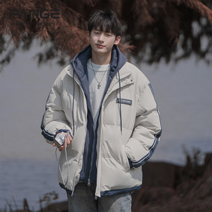 外套 宽松面包服男生棉衣冬装 胖胖哥日系假两件连帽棉服男冬季 大码