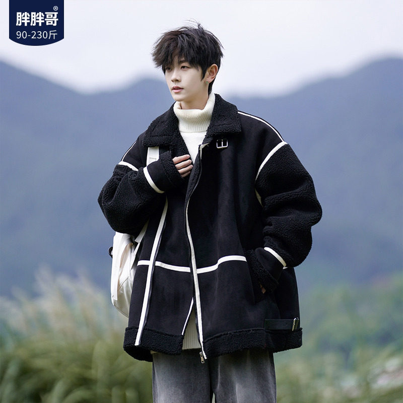 胖胖哥羊羔绒棉衣大码宽松棉服保暖男冬季新款加厚男生冬装外套