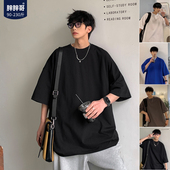 潮流宽松纯色五分袖 胖胖哥短袖 潮牌高街大码 圆领半袖 T恤男款 夏季