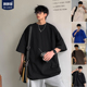 潮流宽松纯色五分袖 胖胖哥短袖 潮牌高街大码 圆领半袖 T恤男款 夏季
