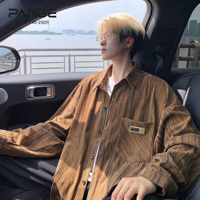 胖胖哥重磅垂感长袖衬衫男款秋季潮牌宽松大码痞帅设计感衬衣外套