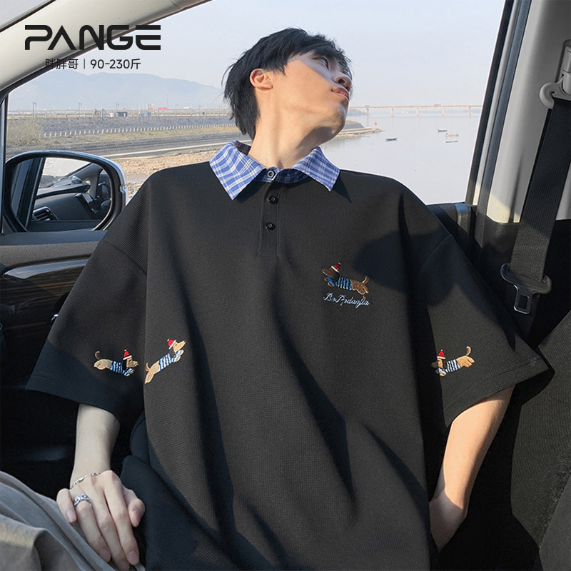 腊肠狗刺绣翻领短袖Polo衫男夏季新款慵懒风宽松大码男生半袖T恤