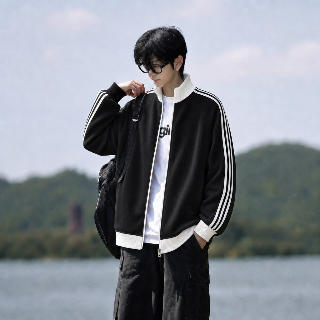 灯芯绒撞色拼接夹克外套男款图片