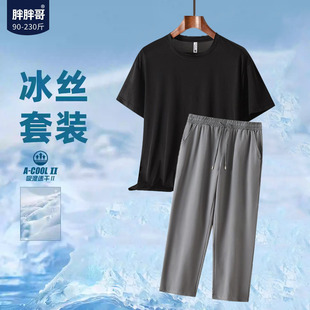 胖胖哥运动速干套装男夏季薄款冰丝网眼短袖t恤短裤跑步2件套男装