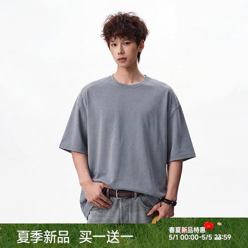 胖胖哥迪桑棉速干T恤短袖男款夏季大码宽松高级感痞帅加肥五分袖