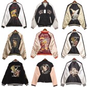 vintage古着原宿丝光横须贺 E14 街头摇滚朋克撞色卡通刺绣棒球服