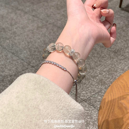 绿幽灵聚宝盆手链满天星千层山手串男士女生水晶手珠送礼物