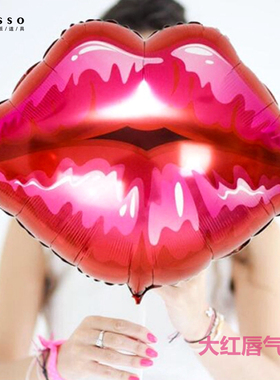 七夕情人节大红唇嘴唇气球铝箔膜kiss嘴气球婚庆装饰布置ktv酒吧
