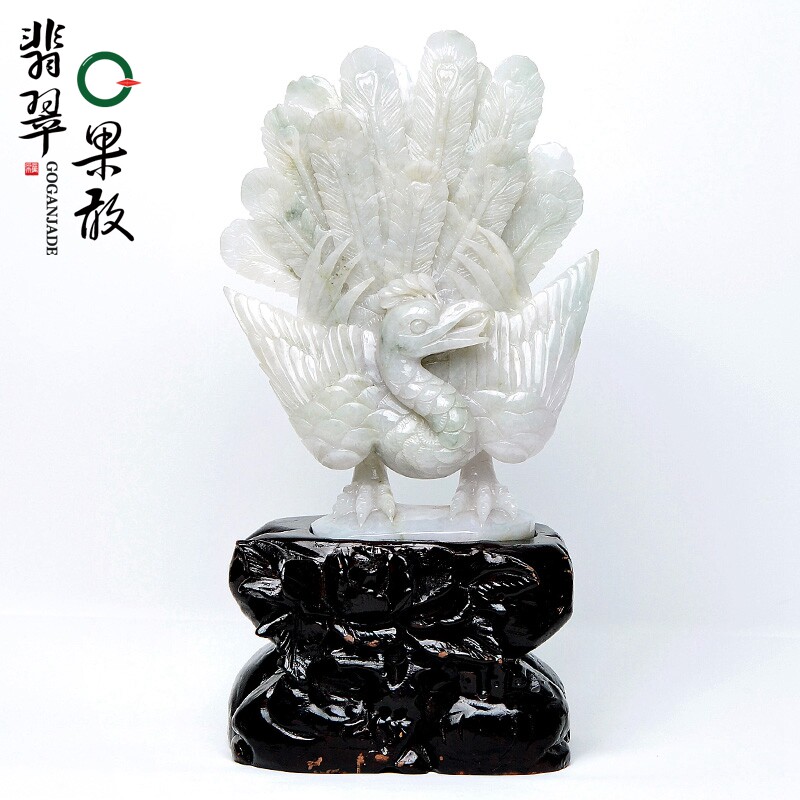 s6483果敢翡翠 翡翠富贵堂皇摆件缅甸a货玉石孔雀开屏摆件玉器