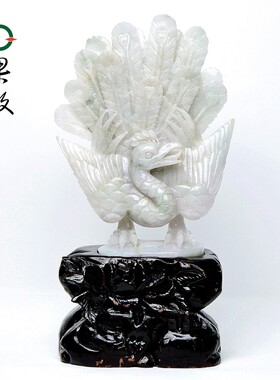 S6483果敢翡翠 翡翠富贵堂皇摆件缅甸A货玉石孔雀开屏摆件玉器