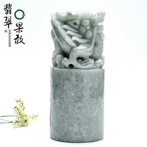 S674果敢翡翠 翡翠祥龙摆件缅甸A货玉石龙柱印章玉器手把玩件FZ