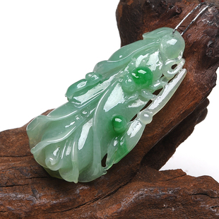 X26681果敢翡翠 飘绿翡翠白菜挂件玉坠缅甸A货玉石百财有福吊坠