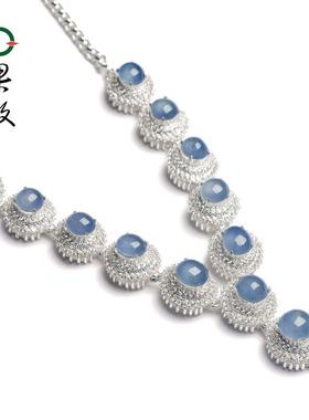 X26426果敢翡翠 冰种蓝紫翡翠蛋面项链缅甸A货玉石镶嵌18K金项链