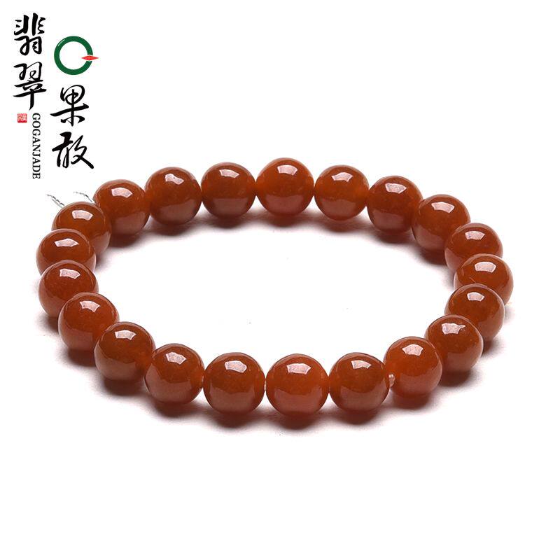 X26651果敢翡翠 红翡翡翠手链珠子串缅甸A货玉石圆珠手链手串