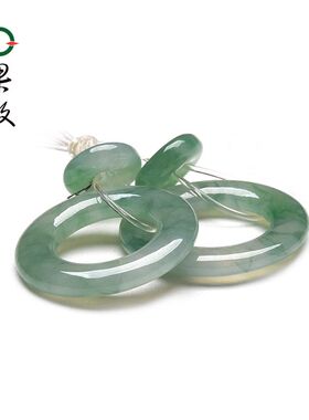 X26587果敢翡翠 飘花翡翠平安环耳环耳饰缅甸A货玉石平安扣耳坠