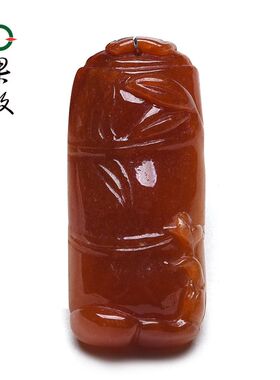 X26630果敢翡翠 红翡翡翠竹节挂件节节高玉坠缅甸A货玉石竹子吊坠