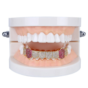 新品欧美嘻哈8齿微镶锆石单排下牙金牙套Teeth Grills尖牙饰品潮