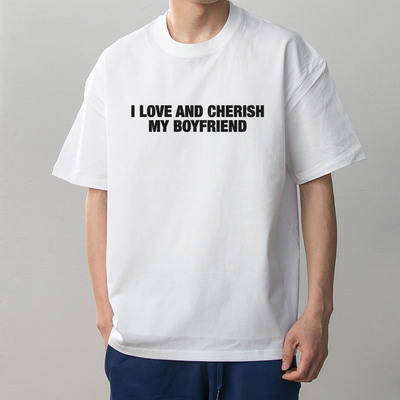 I love and cherish my bf 印花夏季情侣装全棉短袖T恤男女大码