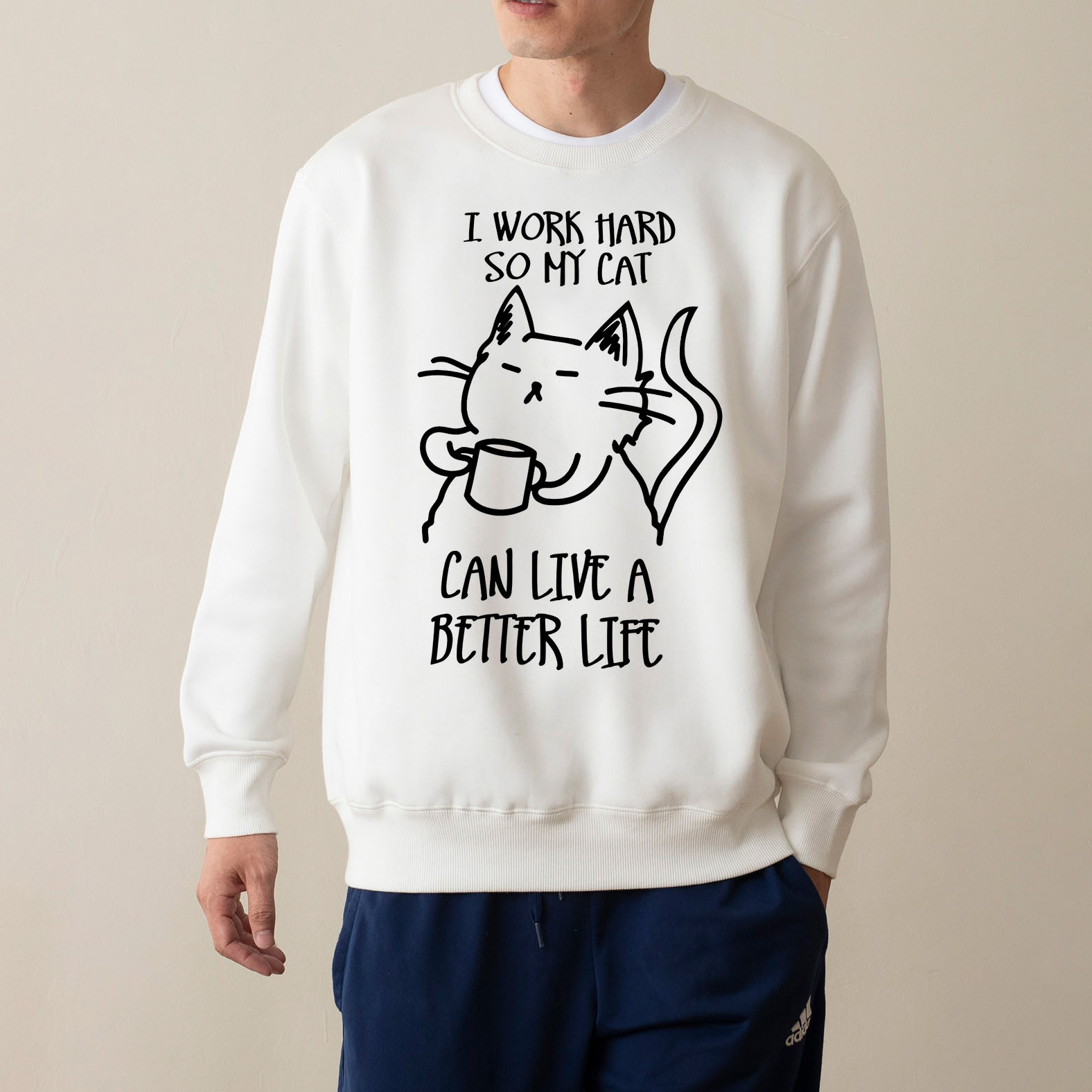 need money for porsche英slogan标语印花加绒加厚圆领卫衣男女