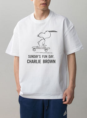 数码直喷 史努比PEANUTS印花夏季情侣装纯棉短袖T恤男女卡通动漫