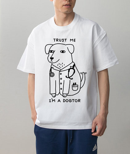trust me i'm a doctor狗狗印花夏季新款情侣装纯棉短袖T恤男女