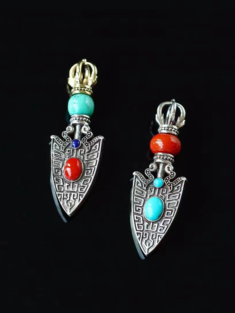 천연 광석 높은 도자기 블루 청록색 남부 레드 펜던트 다이아몬드 칼 마술 도구 커플 스타일로 상감