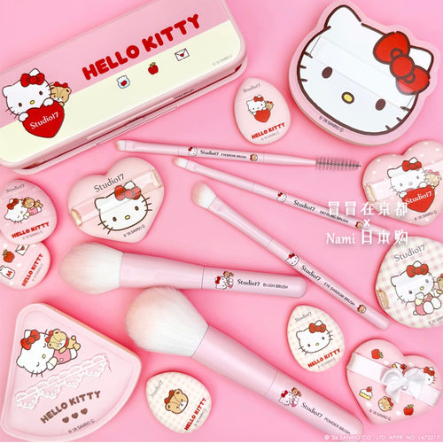 激萌kitty酱！日本 studio17 hello kitty限定 海绵粉扑 粉刷套装