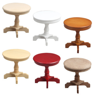 DOLLHOUSE娃娃屋迷你家具茶几白色小圆桌咖啡 红木色胡桃木色圆桌